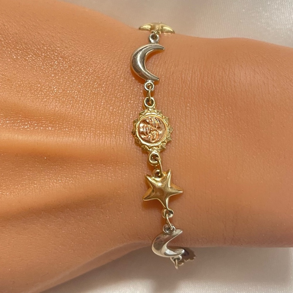 Vintage 10K tri-Gold Stars, Moon & Sun Bracelet